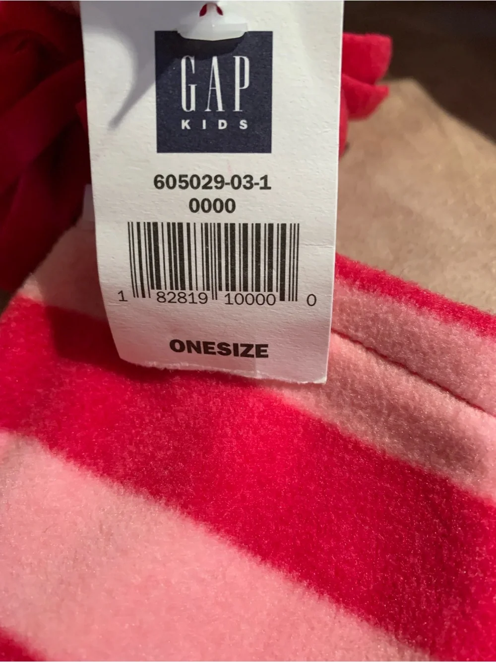 GAP Girls Pink & Hot Pink Striped Fleece Scarf with Mittens and Blue Dot Accents